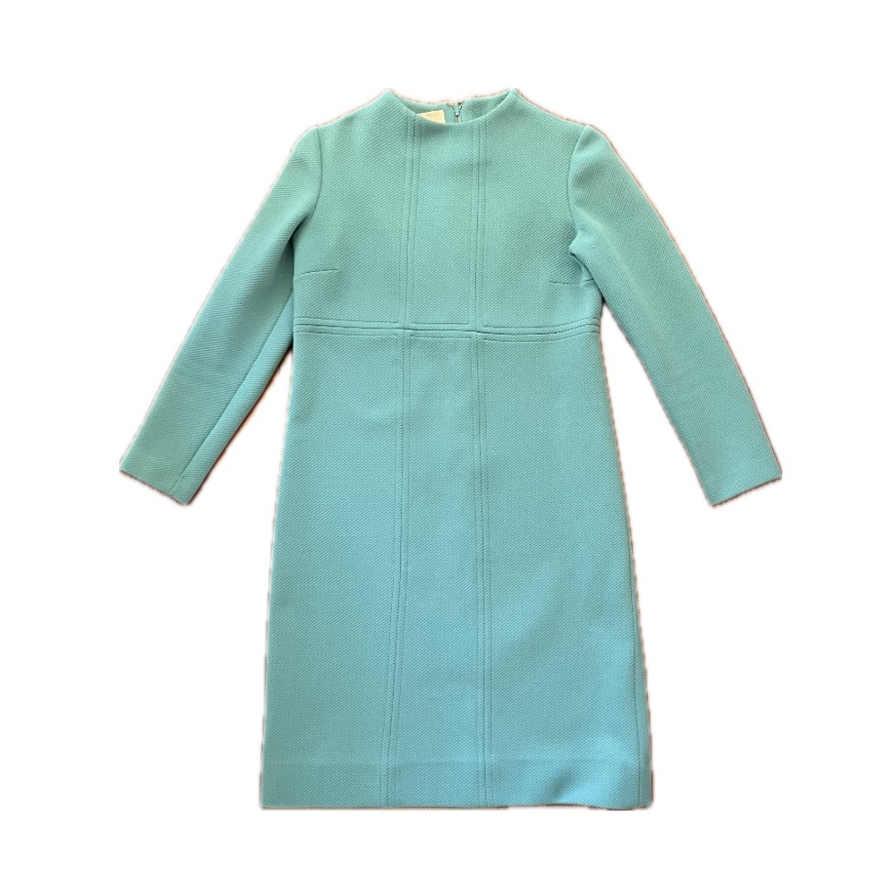 Vintage Turquoise Long Sleeve Wool Shift Dress - Picture 2 of 10